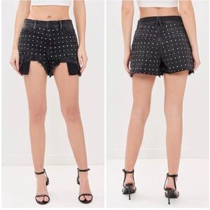 Good American Bombshell crystal Rhinestone Studded Distressed Jean Shorts NWT